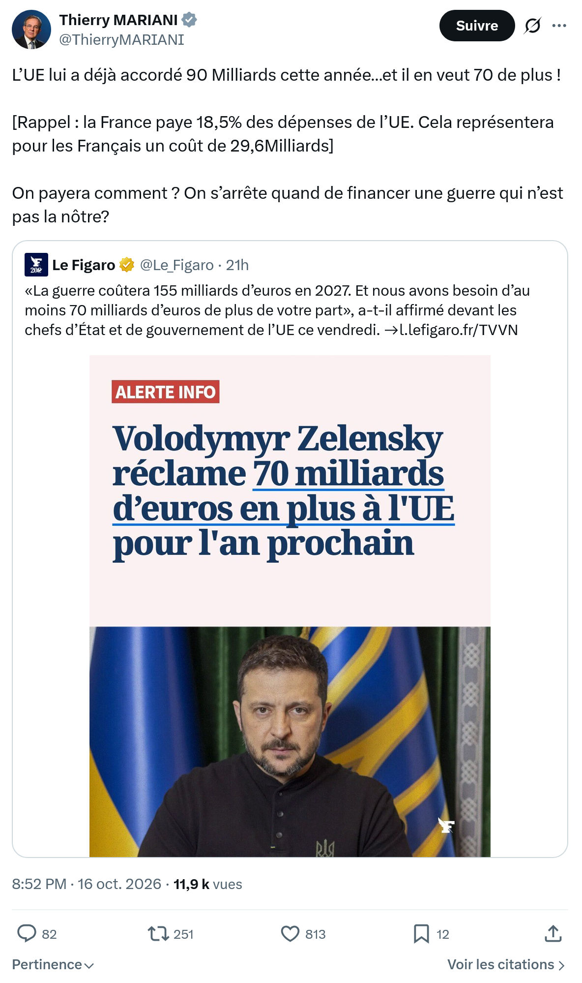 Thierry Mariani: L’UE lui a déjà accordé 90 Milliards...