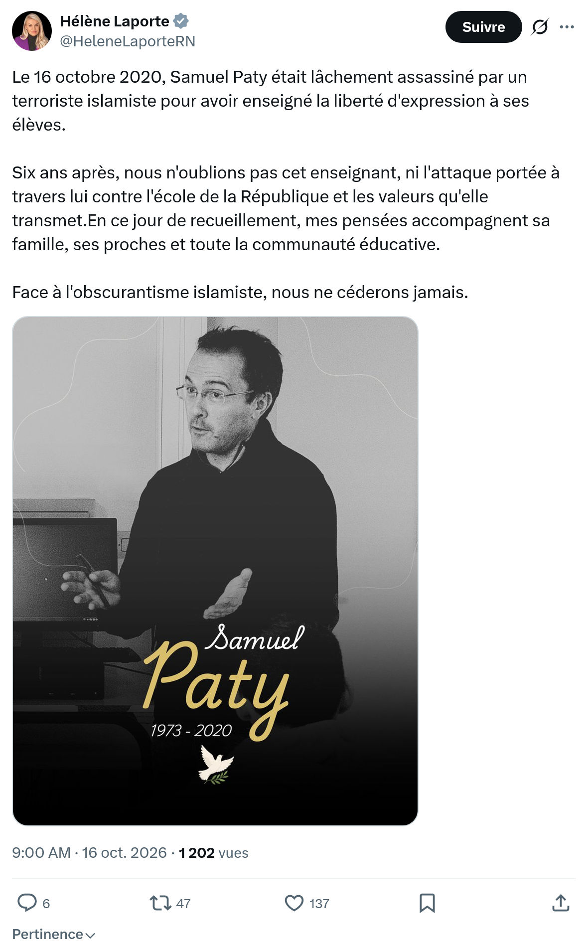 Hélène Laporte: Le 16 octobre 2020, Samuel Paty...