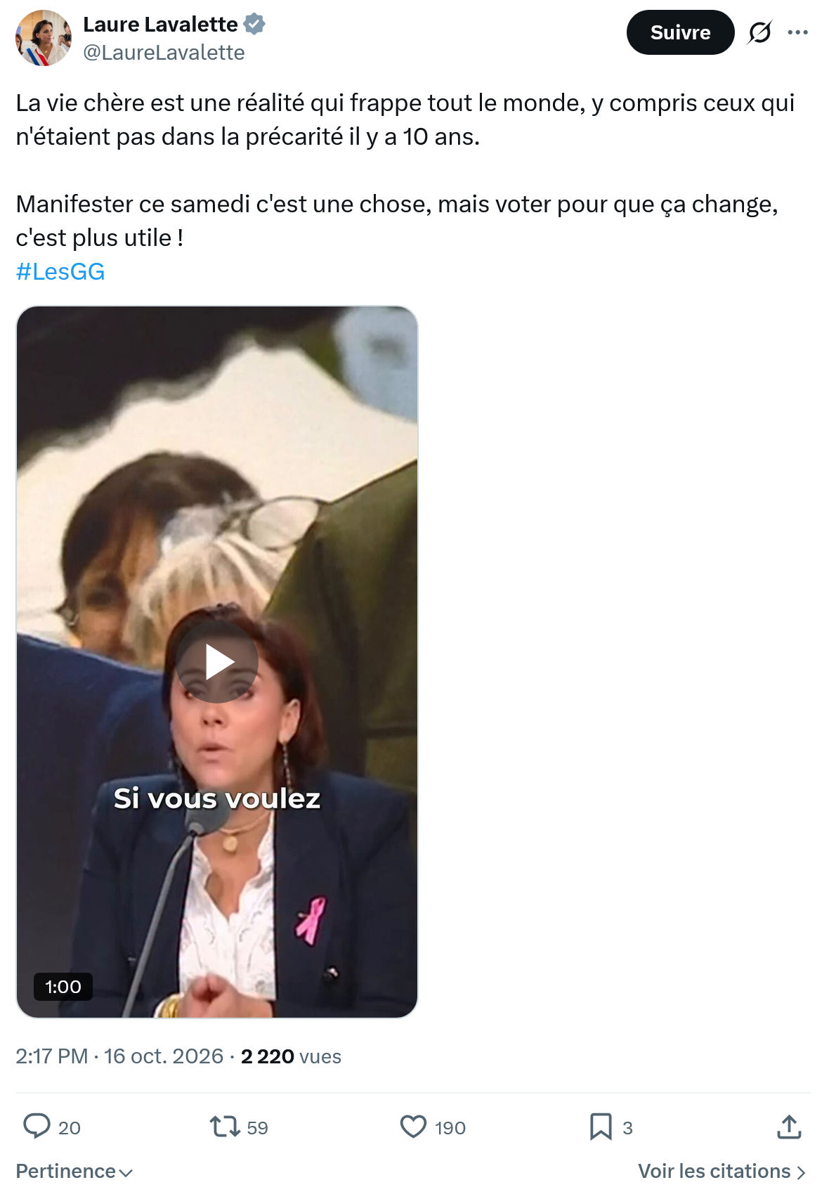 Laure Lavalette:  La vie chère est une réalité...