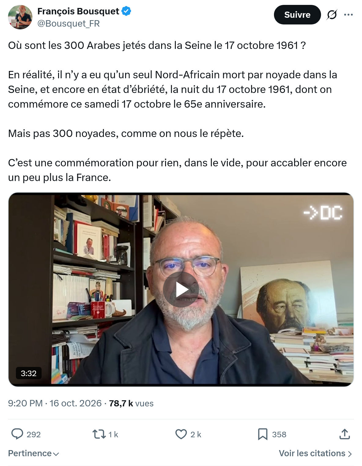 François Bousquet: Où sont les 300 Arabes jetés...