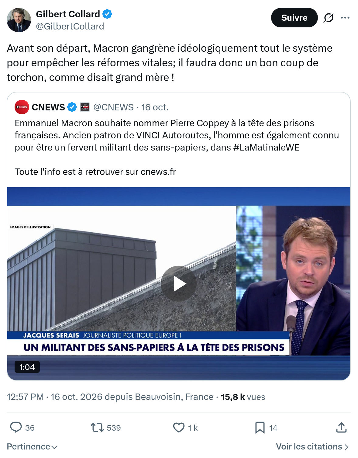 Gilbert Collard: Avant son départ, Macron...
