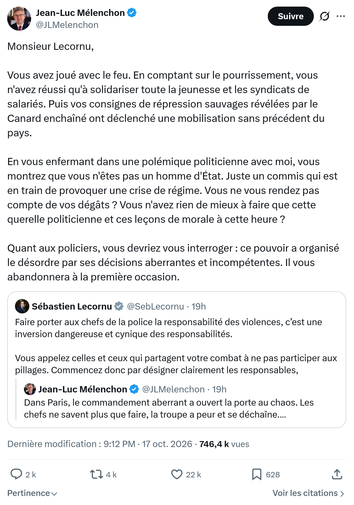 Jean-Luc Mélenchon: Vous avez joué avec le feu...