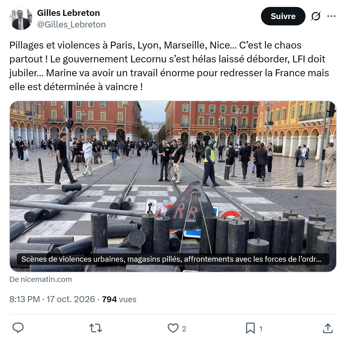 Gilles Lebreton: Pillages et violences à Paris...