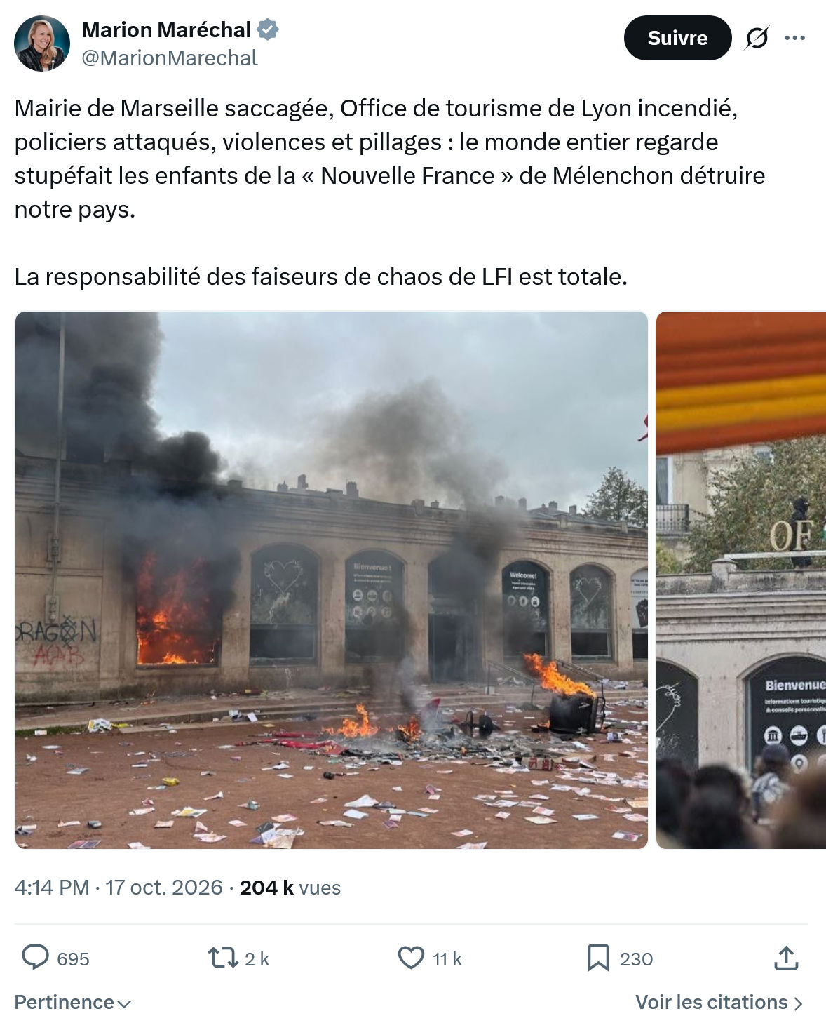 Marion Maréchal- Le Pen: Mairie de Marseille saccagée...
