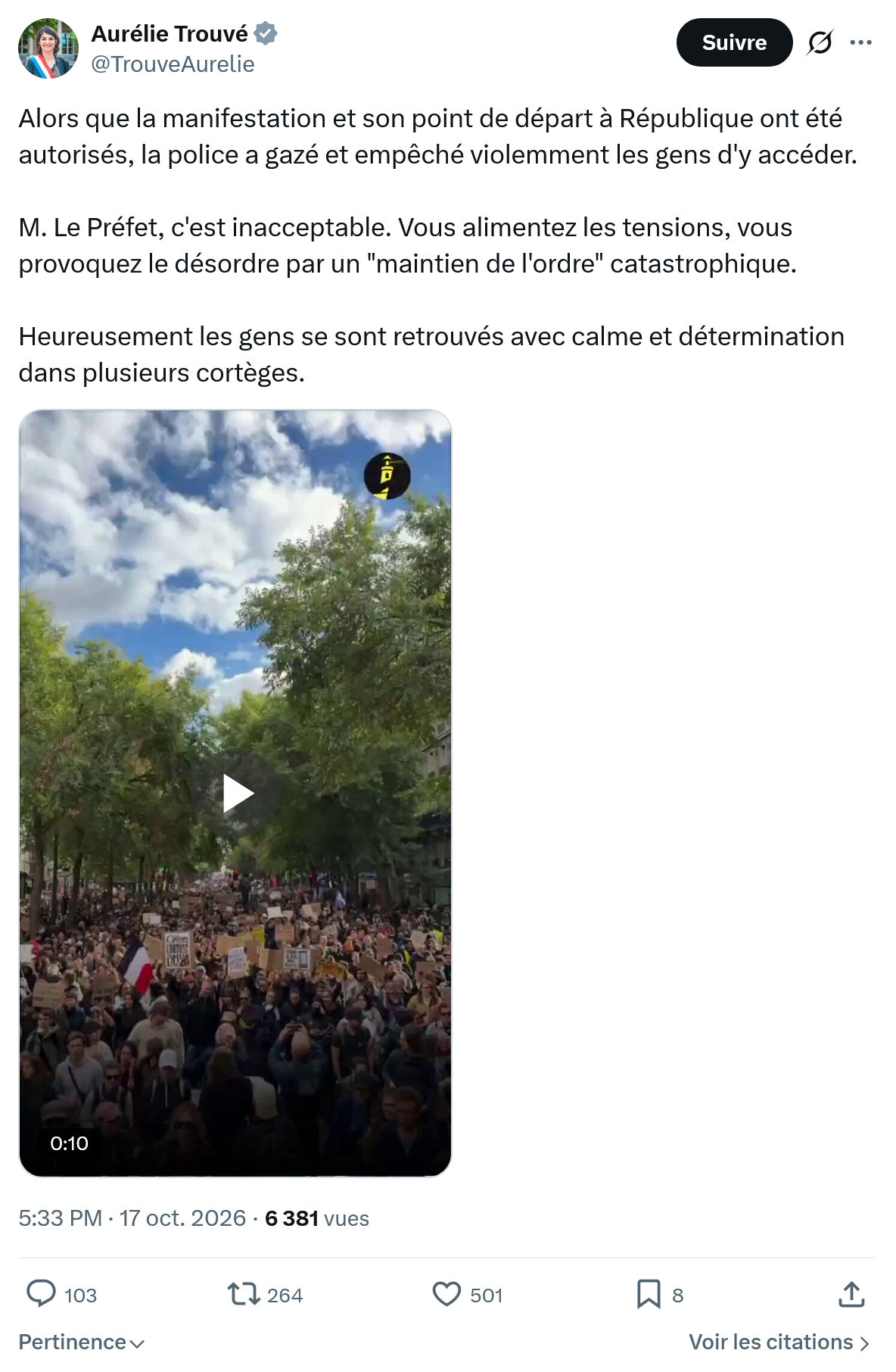 Aurélie Trouvé: Alors que la manifestation...