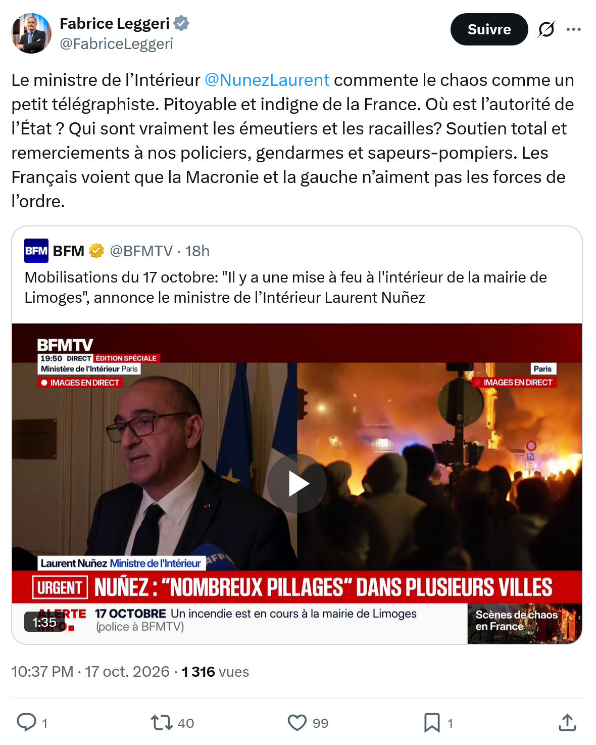 Fabrice Leggeri: Le ministre de l’Intérieur...