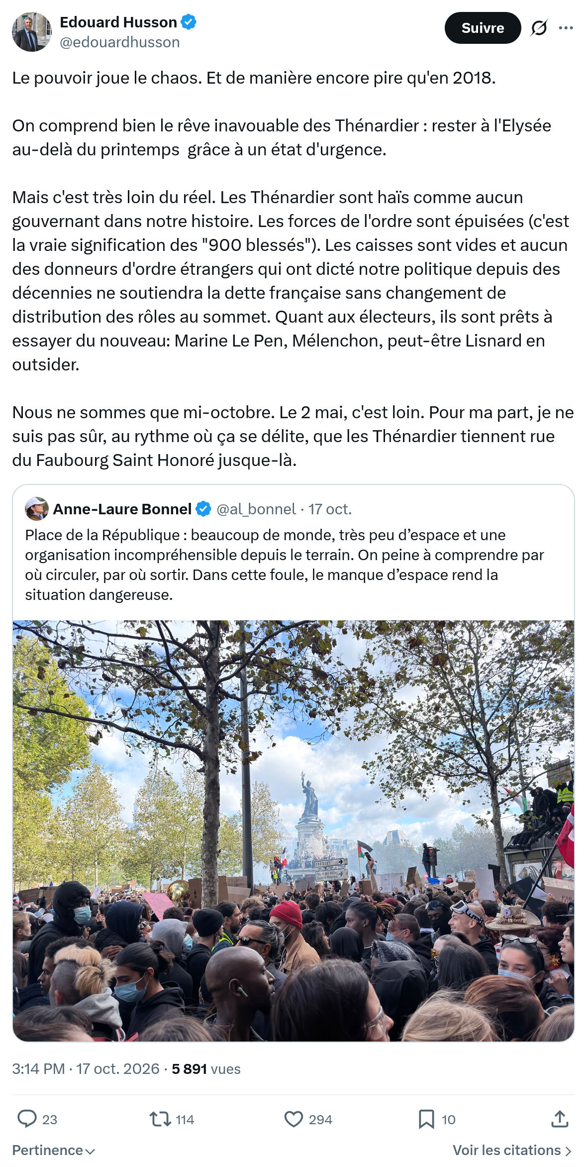 Édouard Husson: Le pouvoir joue le chaos....