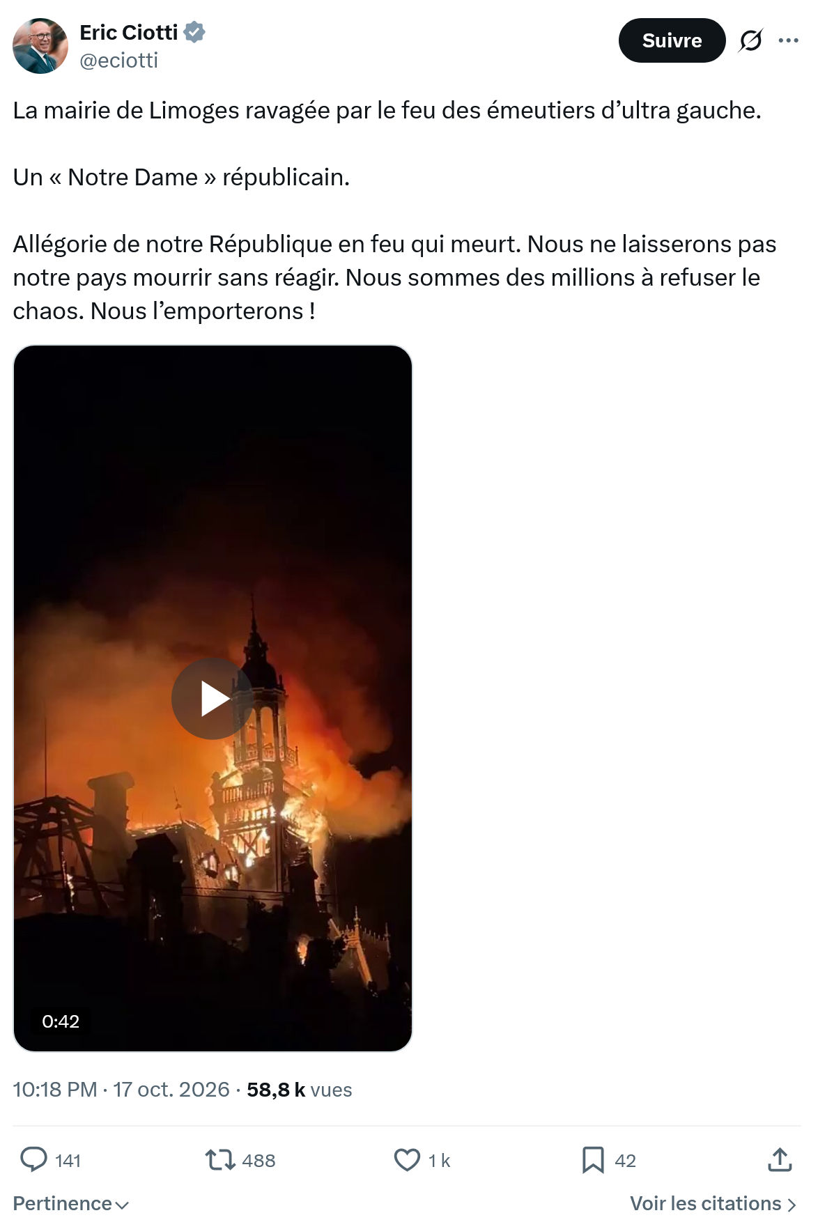 Éric Ciotti: La mairie de Limoges ravagée...