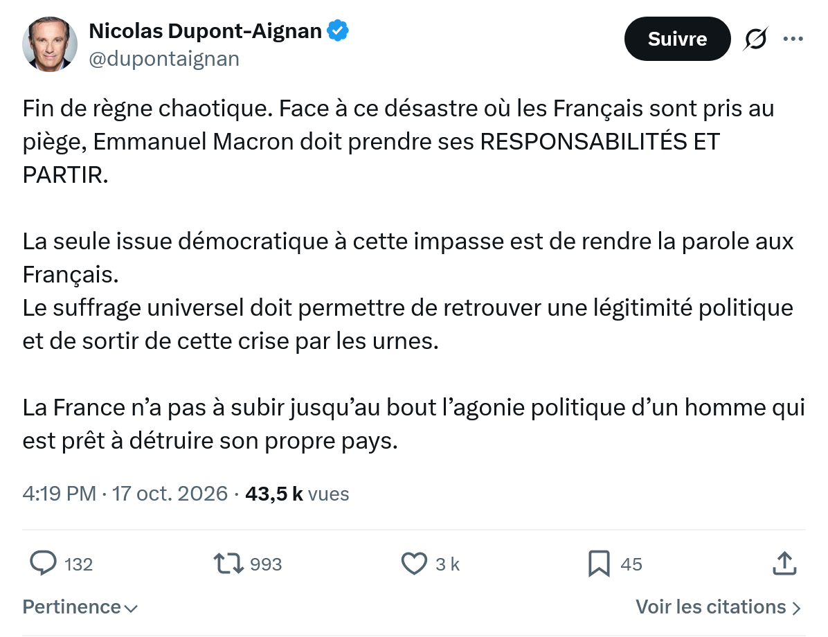 Nicolas Dupont-Aignan: Fin de règne chaotique...