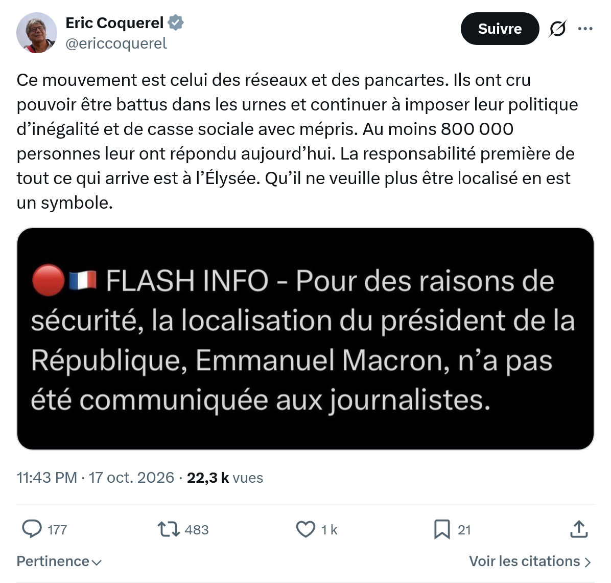 Eric Coquerel: Ce mouvement est celui des réseaux...