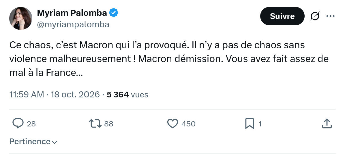 Myriam Palomba: Ce chaos, c’est Macron...