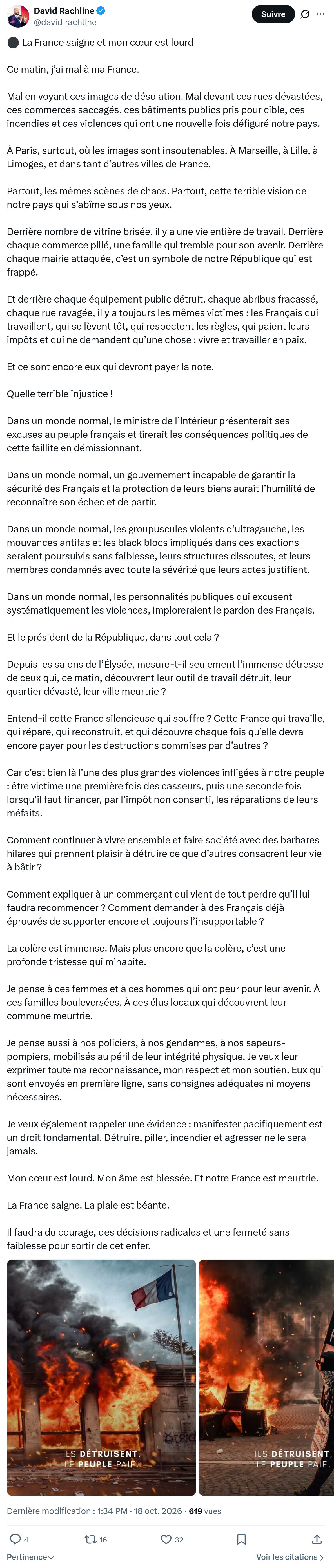 David Rachline: La France saigne et mon...