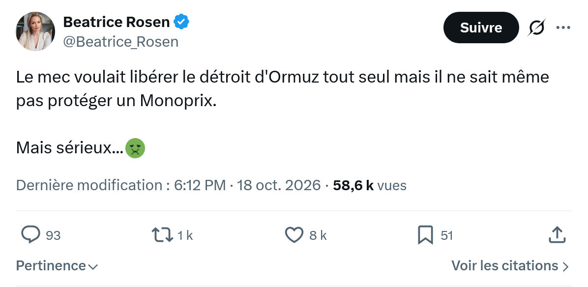 Béatrice Rosen: Le mec voulait libérer le détroit...