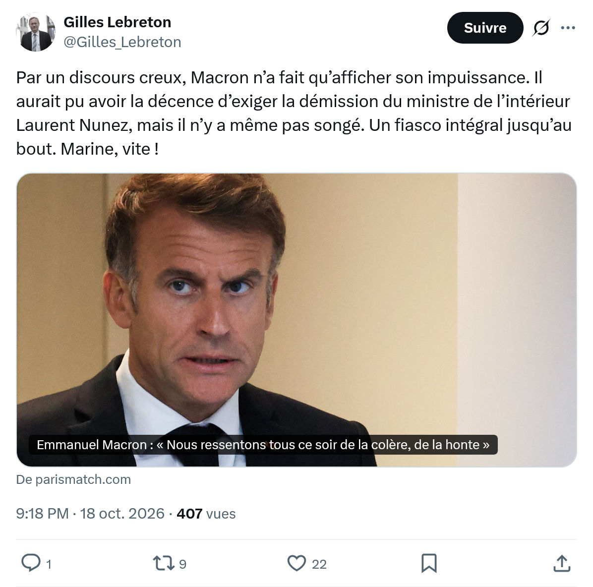 Gilles Lebreton: Par un discours creux...