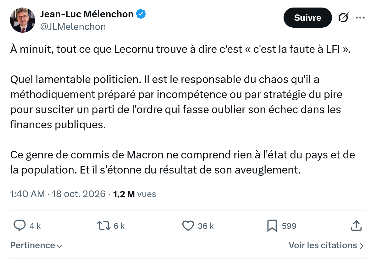 Jean-Luc Mélenchon: À minuit, tout ce que Lecornu...