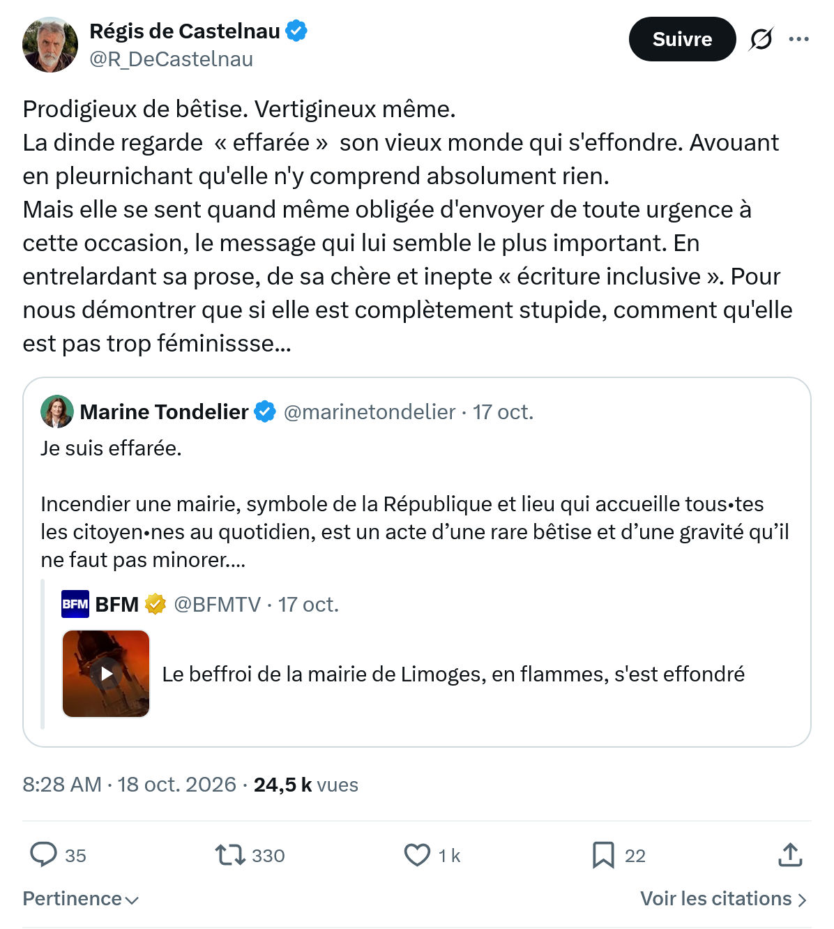 Régis de Castelnau: Prodigieux de bêtise...