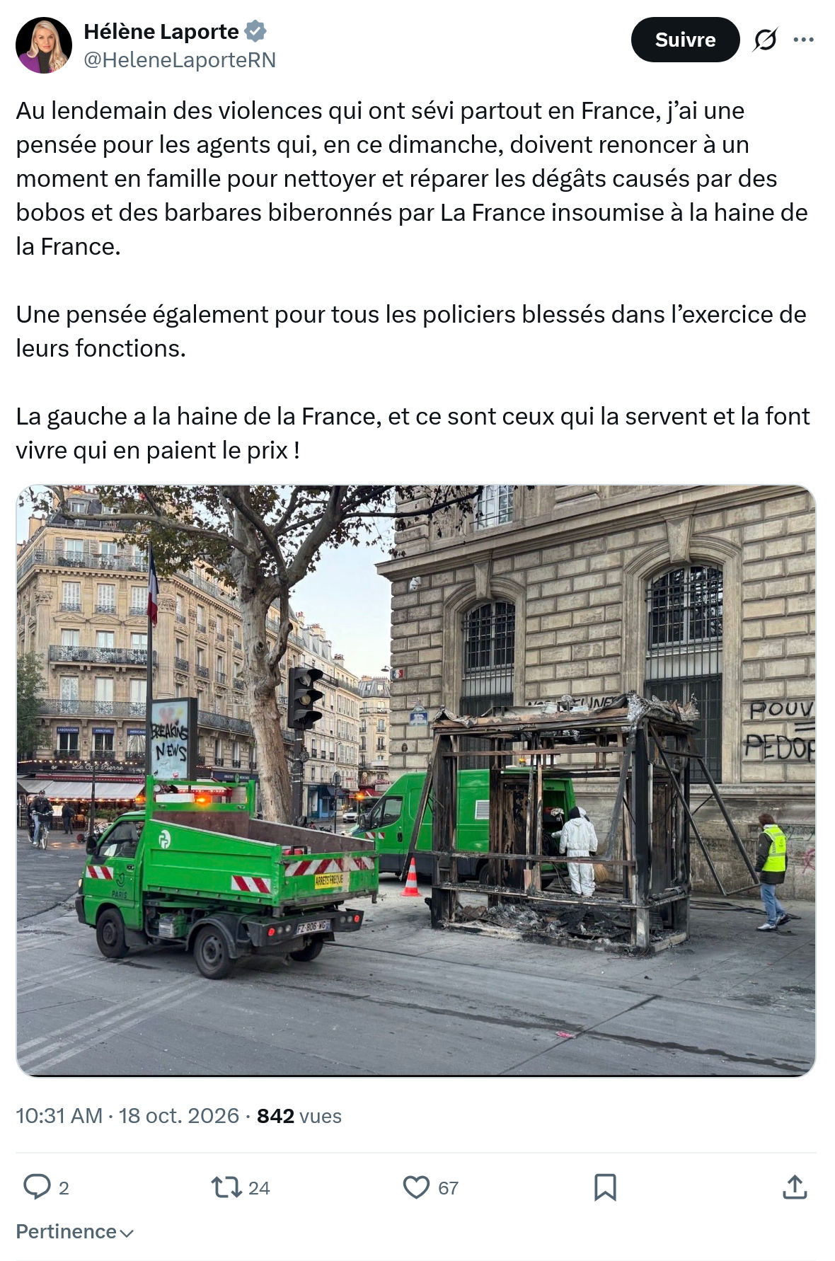 Hélène Laporte: Au lendemain des violences...