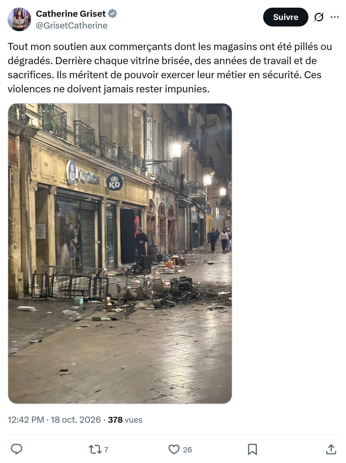 Catherine Griset: Tout mon soutien aux commerçants...