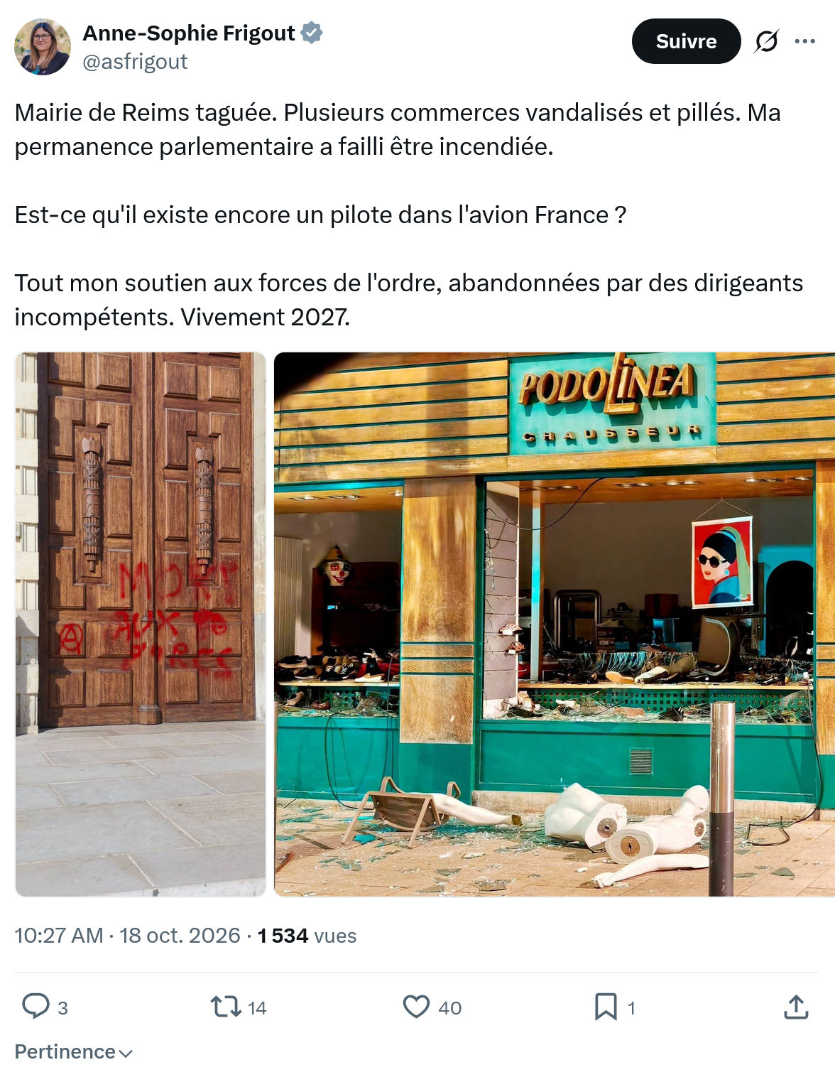 Anne-Sophie Frigout: Mairie de Reims taguée...