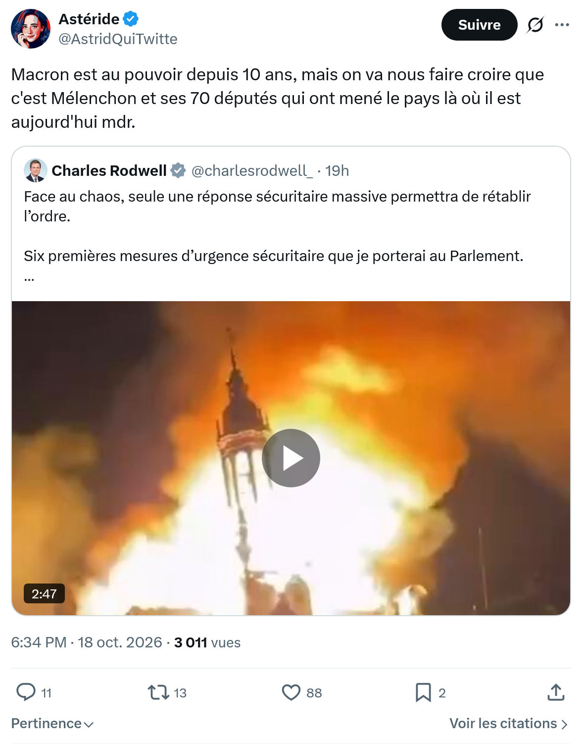 Astéride: Macron est au pouvoir depuis...