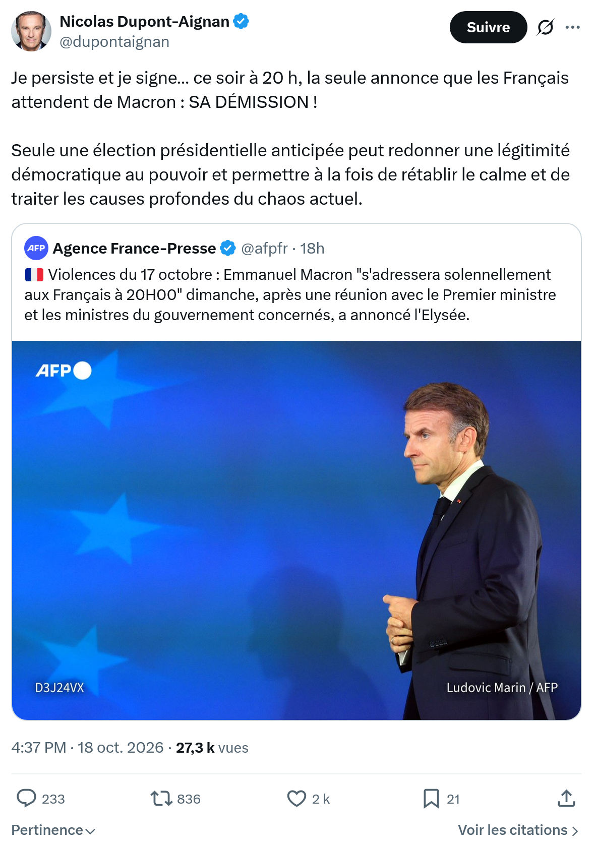 Nicolas Dupont-Aignan: Je persiste et je signe…