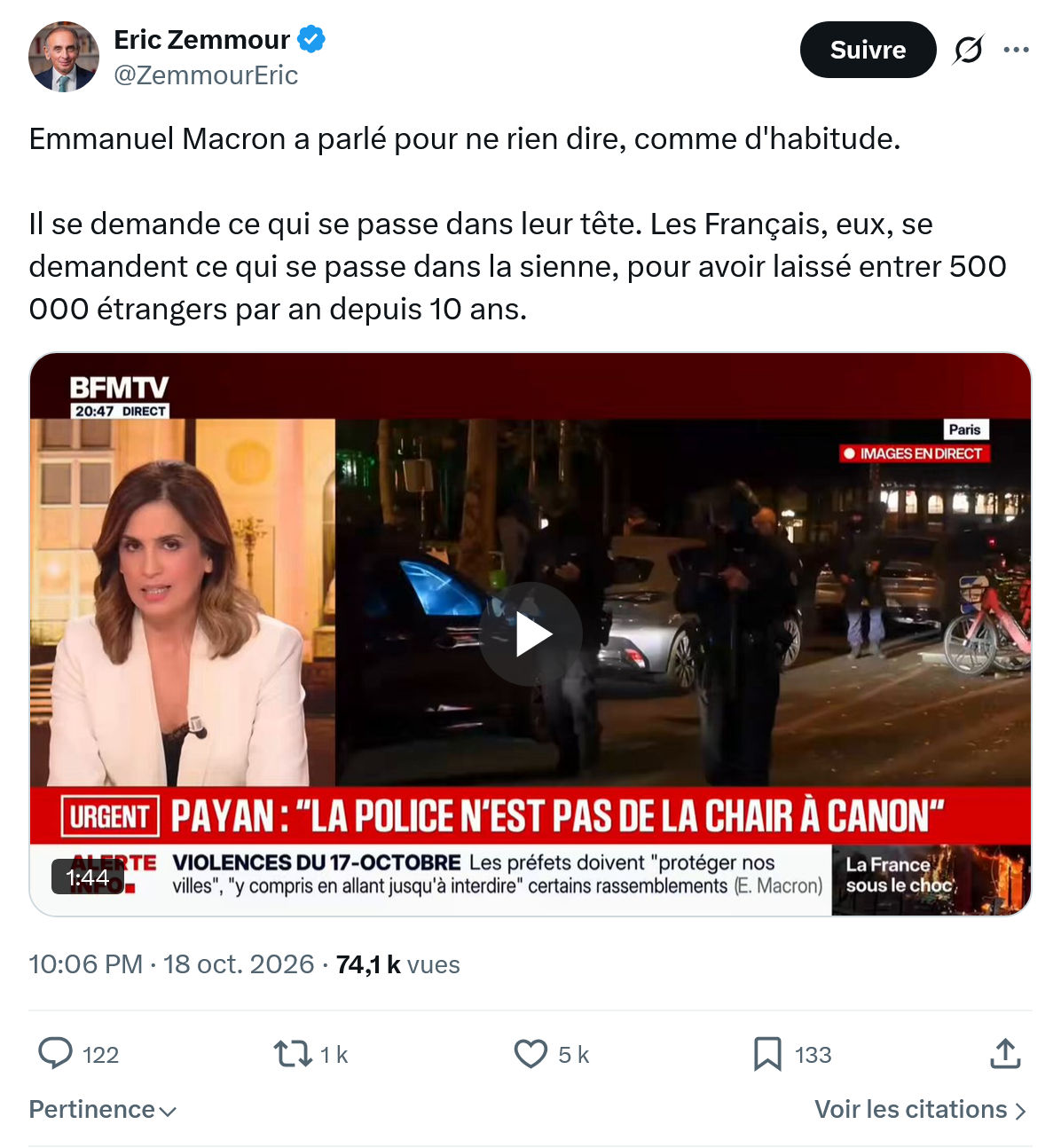 Eric Zemmour: Emmanuel Macron a parlé...