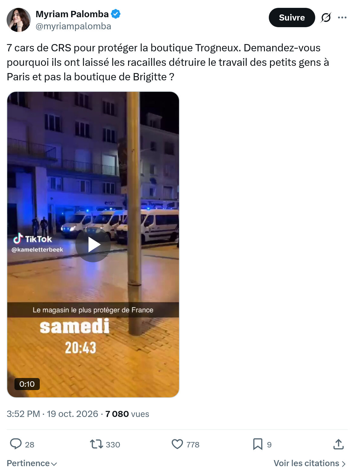 Myriam Palomba: 7 cars de CRS pour protéger...