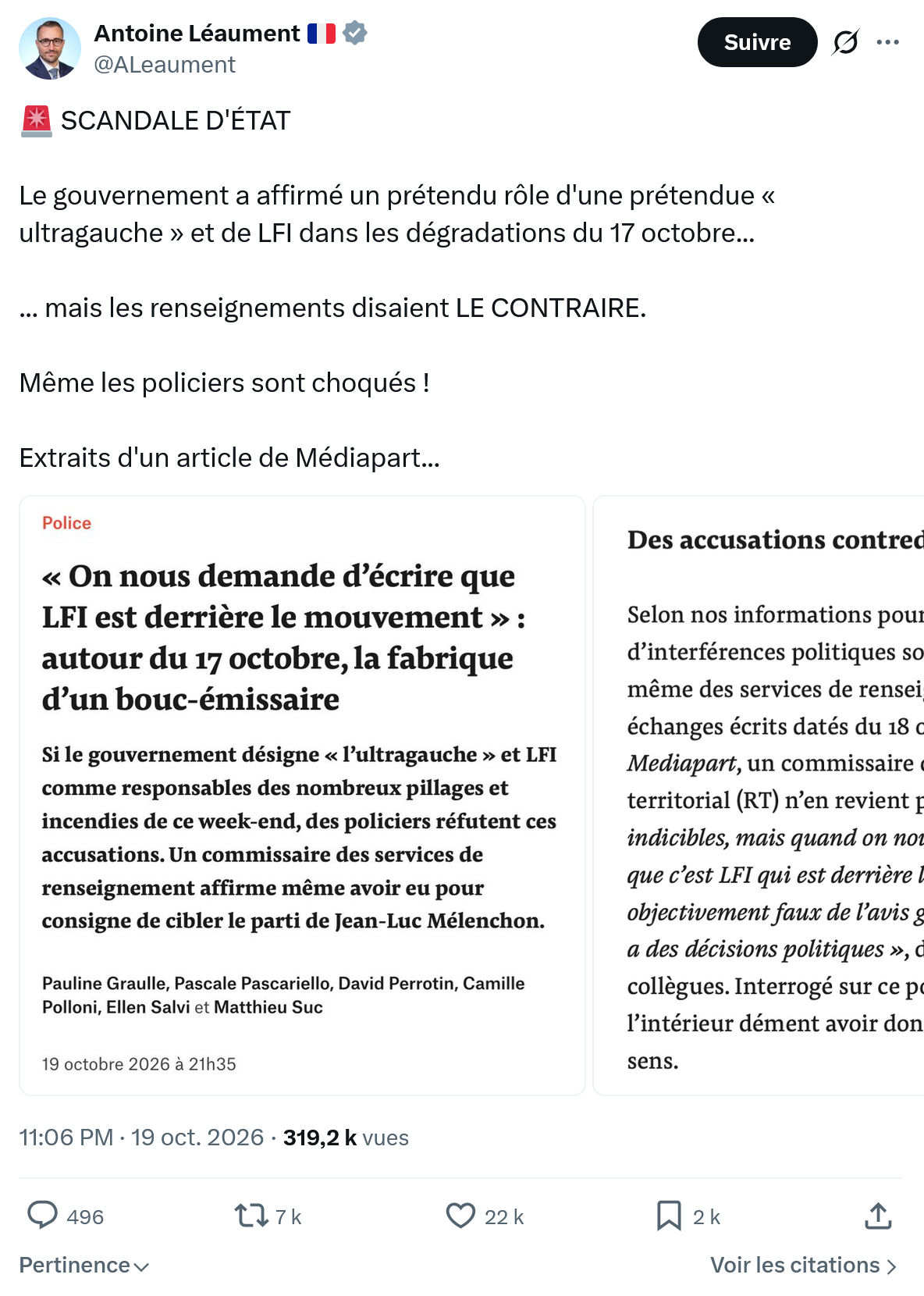 Antoine Léaument: Le gouvernement a affirmé...