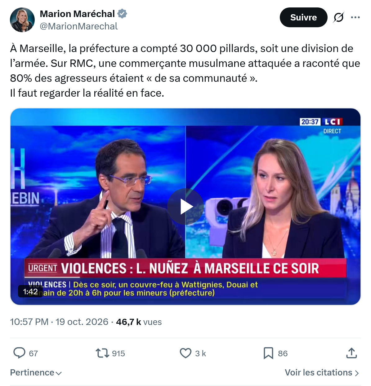 Marion Maréchal- Le Pen: À Marseille, la préfecture...
