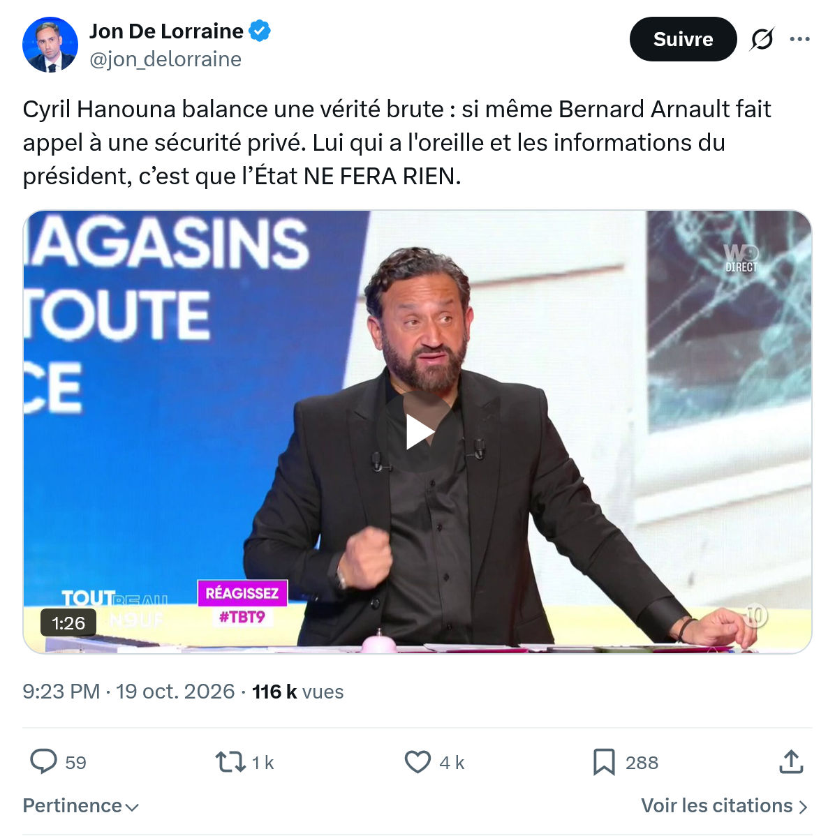 Jon De Lorraine: Cyril Hanouna balance...