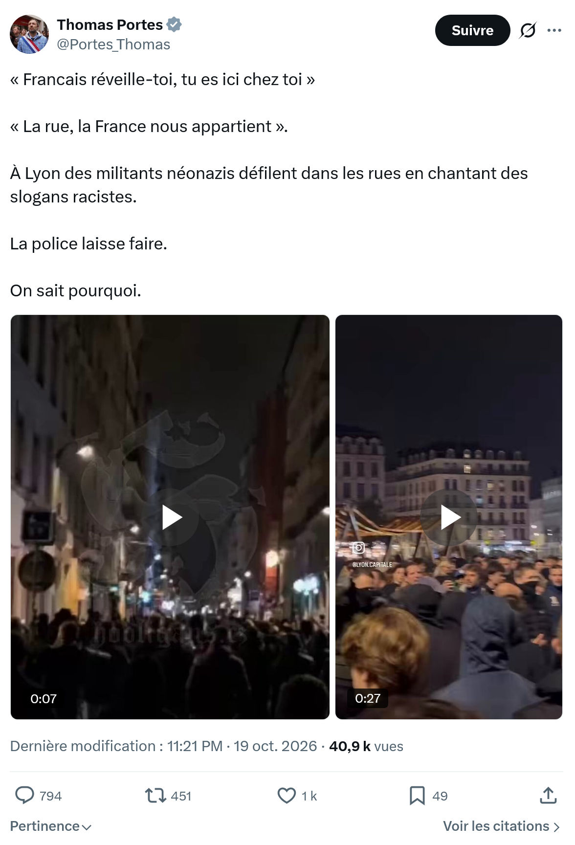 Thomas Portes: « Francais réveille-toi...