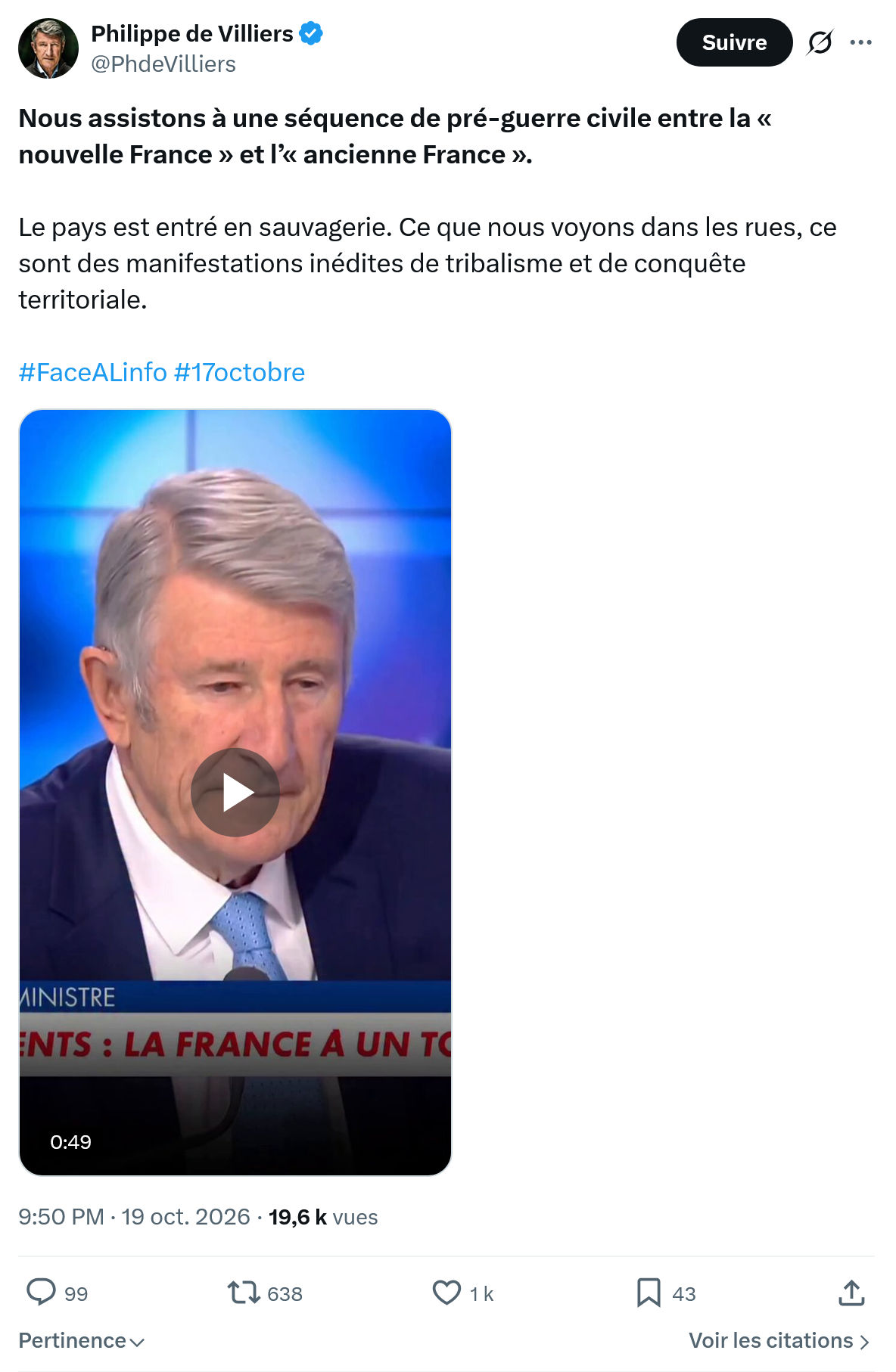 Philippe de Villiers: Nous assistons à une séquence...