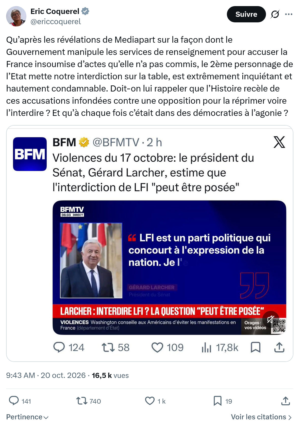 Eric Coquerel: Qu’après les révélations de Mediapart...