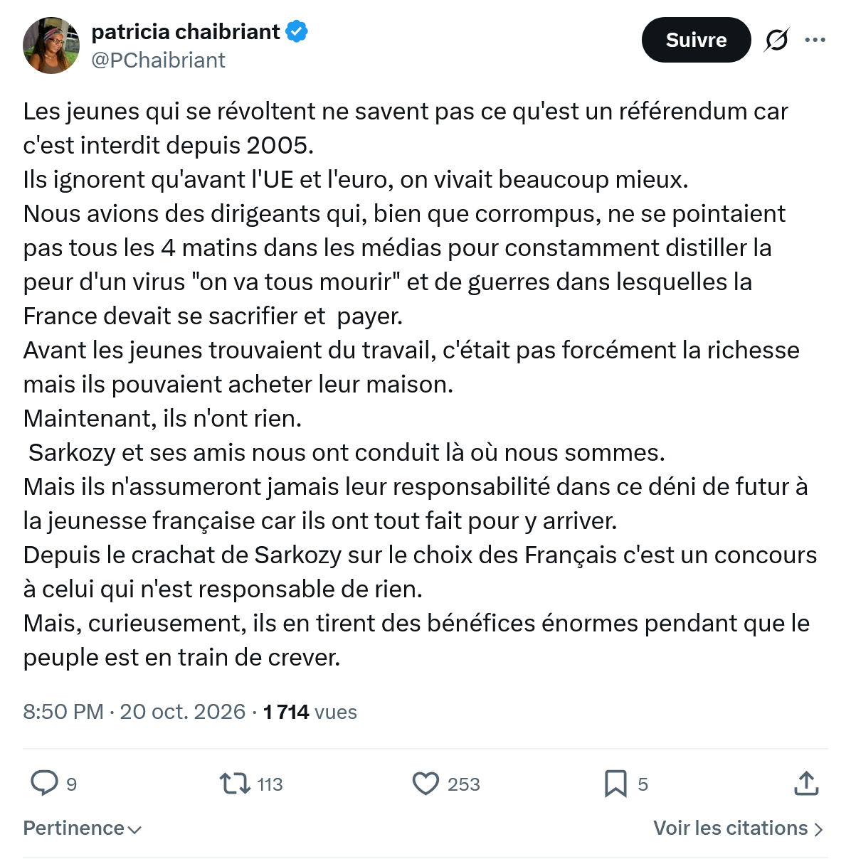 Patricia Chaibriant: Les jeunes qui se révoltent...
