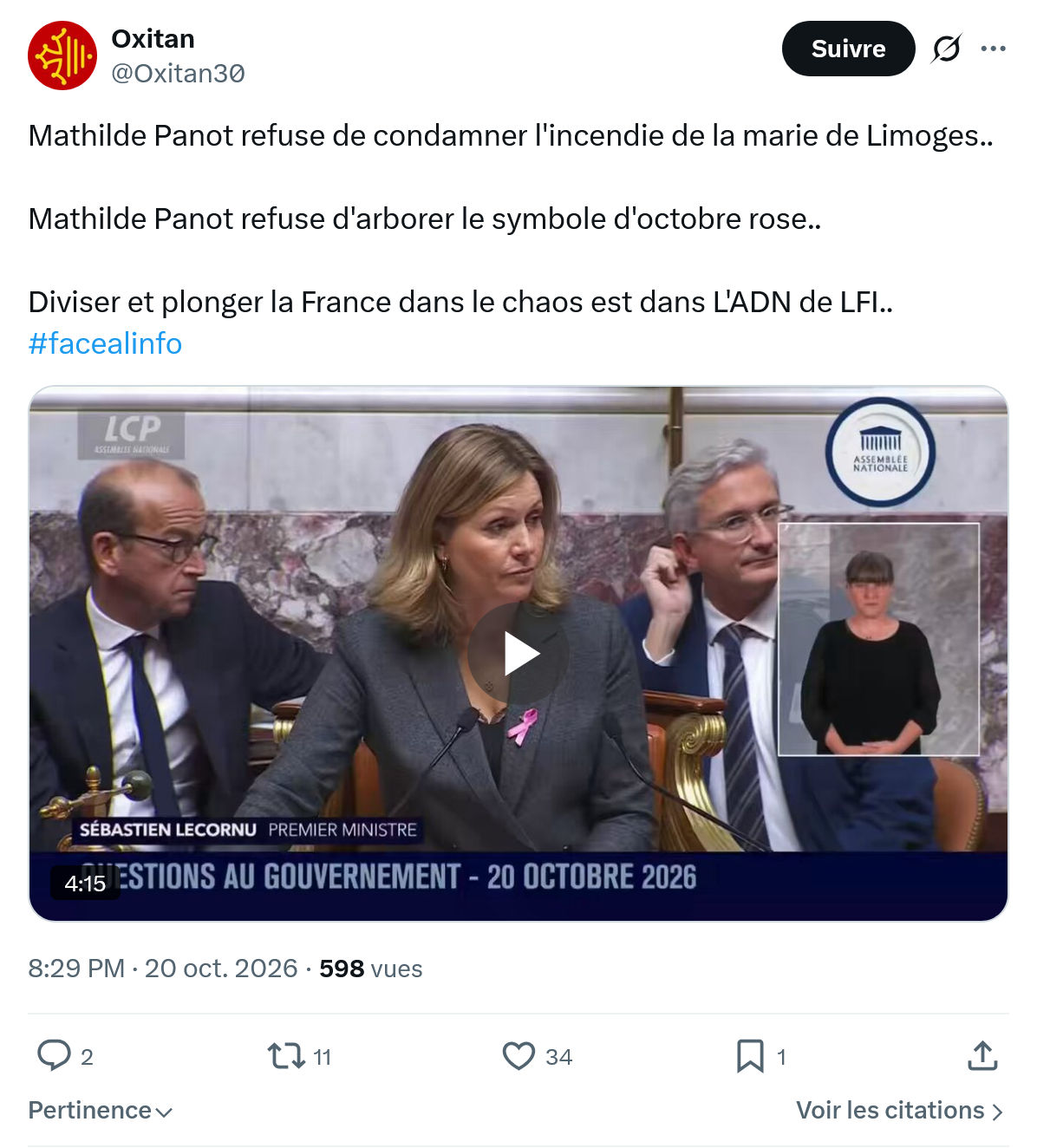 Oxitan: Mathilde Panot refuse...