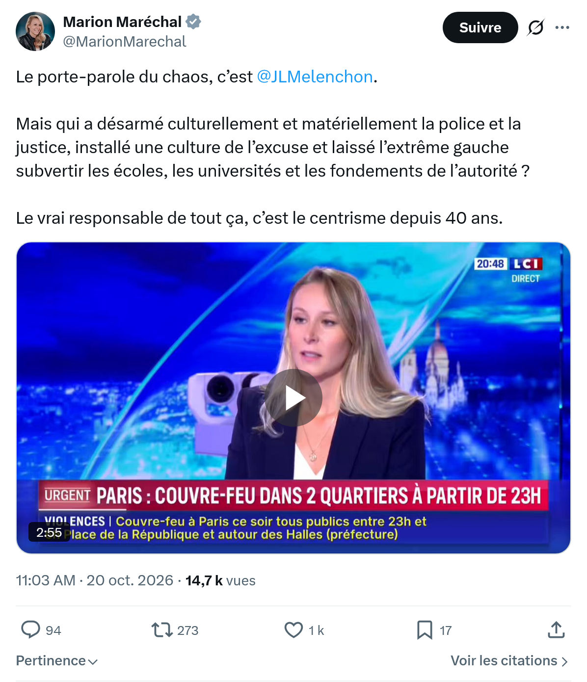 Marion Maréchal- Le Pen: Le porte-parole du chaos...