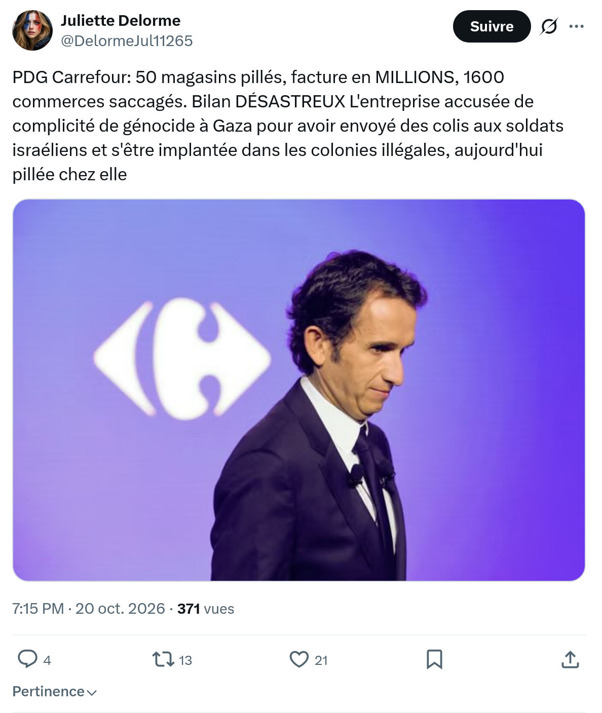 Juliette Delorme: PDG Carrefour: 50 magasins...