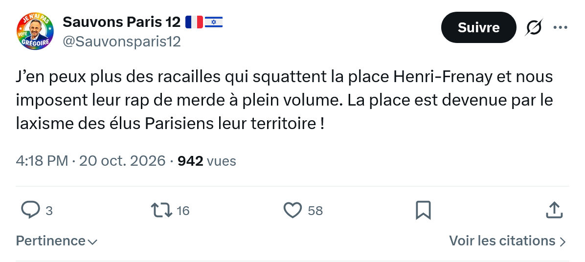 Sauvons Paris 12: J’en peux plus des racailles...