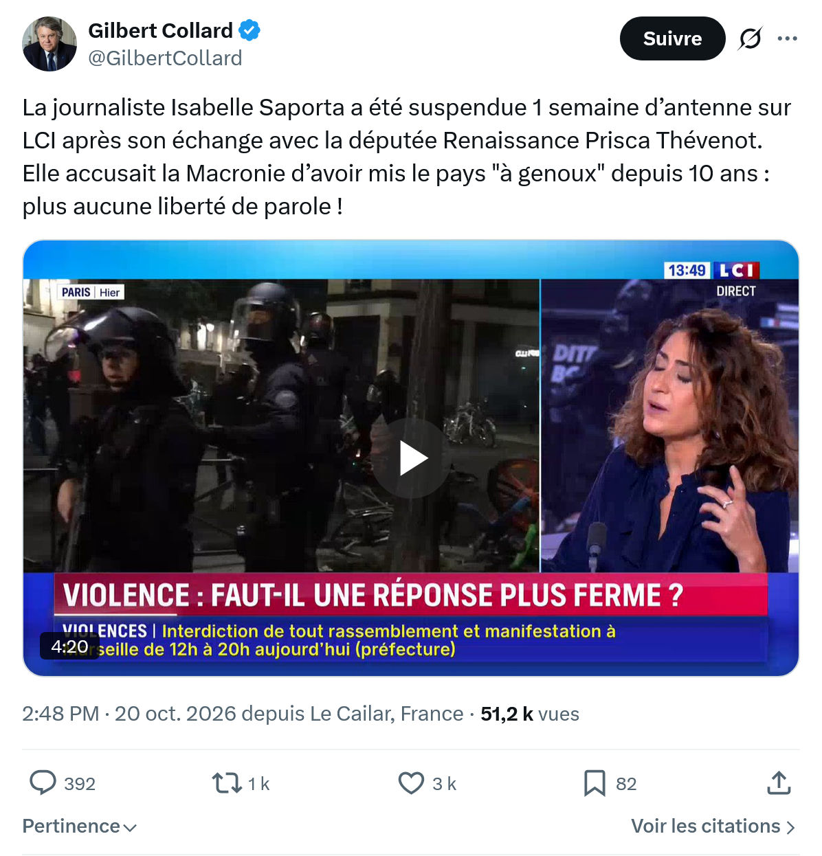 Gilbert Collard: La journaliste Isabelle Saporta...