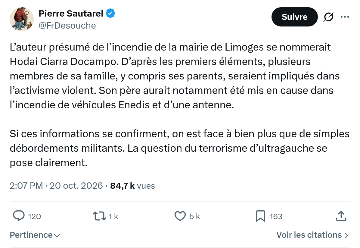 Pierre Sautarel: L’auteur présumé de l’incendie...