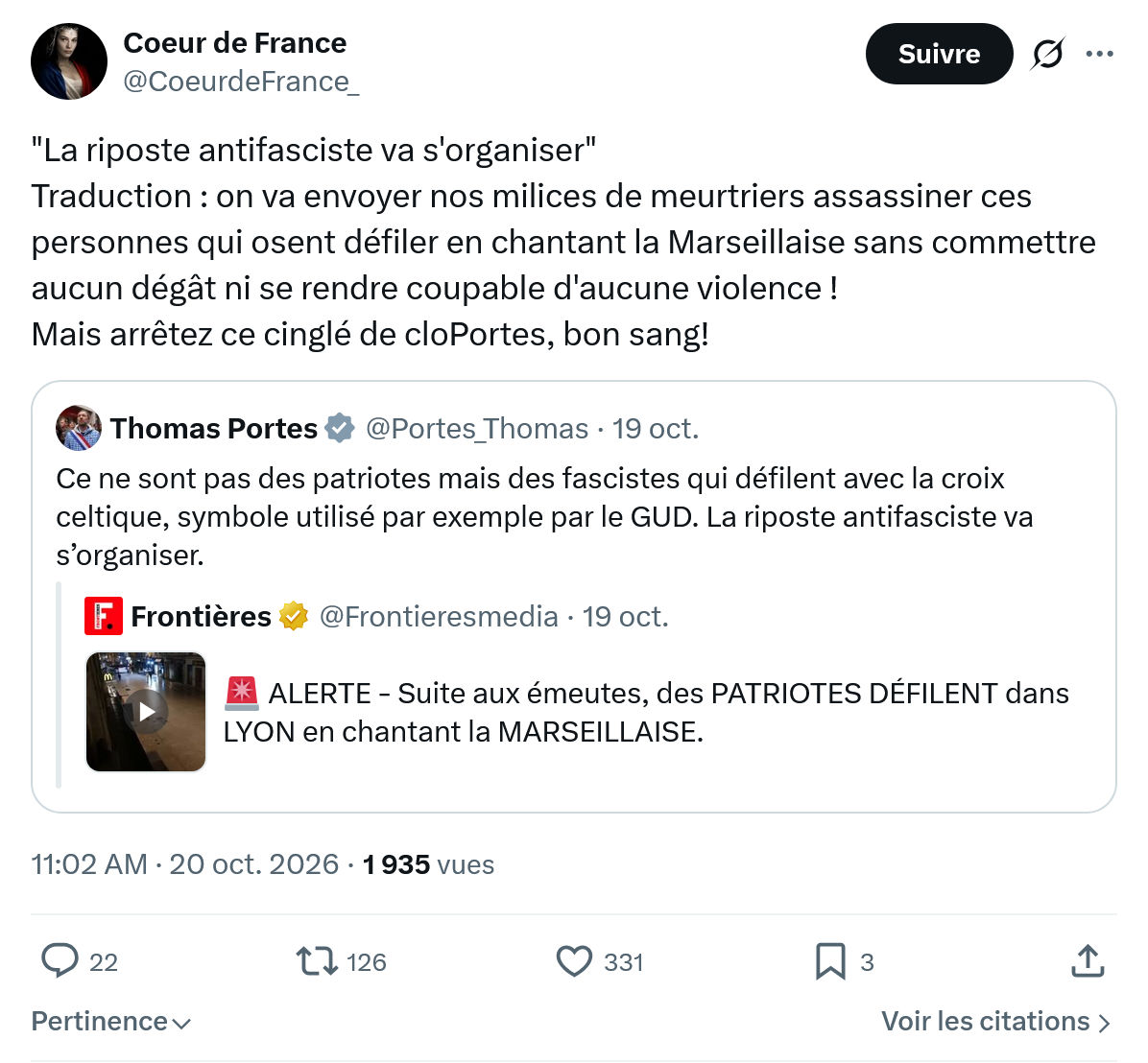 Coeur de France: "La riposte antifasciste va s'organiser"...