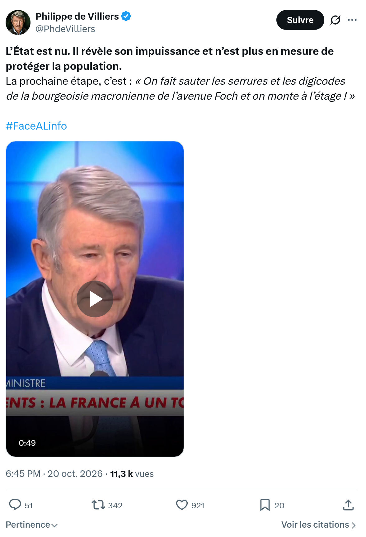 Philippe de Villiers: L’État est nu. Il révèle son impuissance...