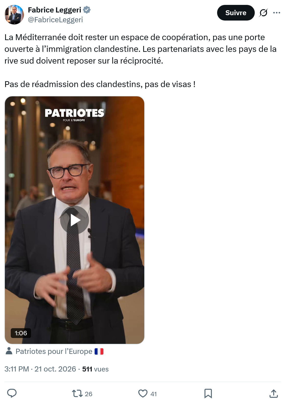 Fabrice Leggeri: La Méditerranée doit rester...