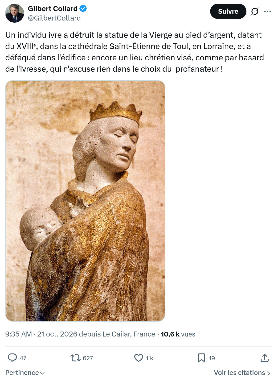Gilbert Collard: Un individu ivre a détruit...