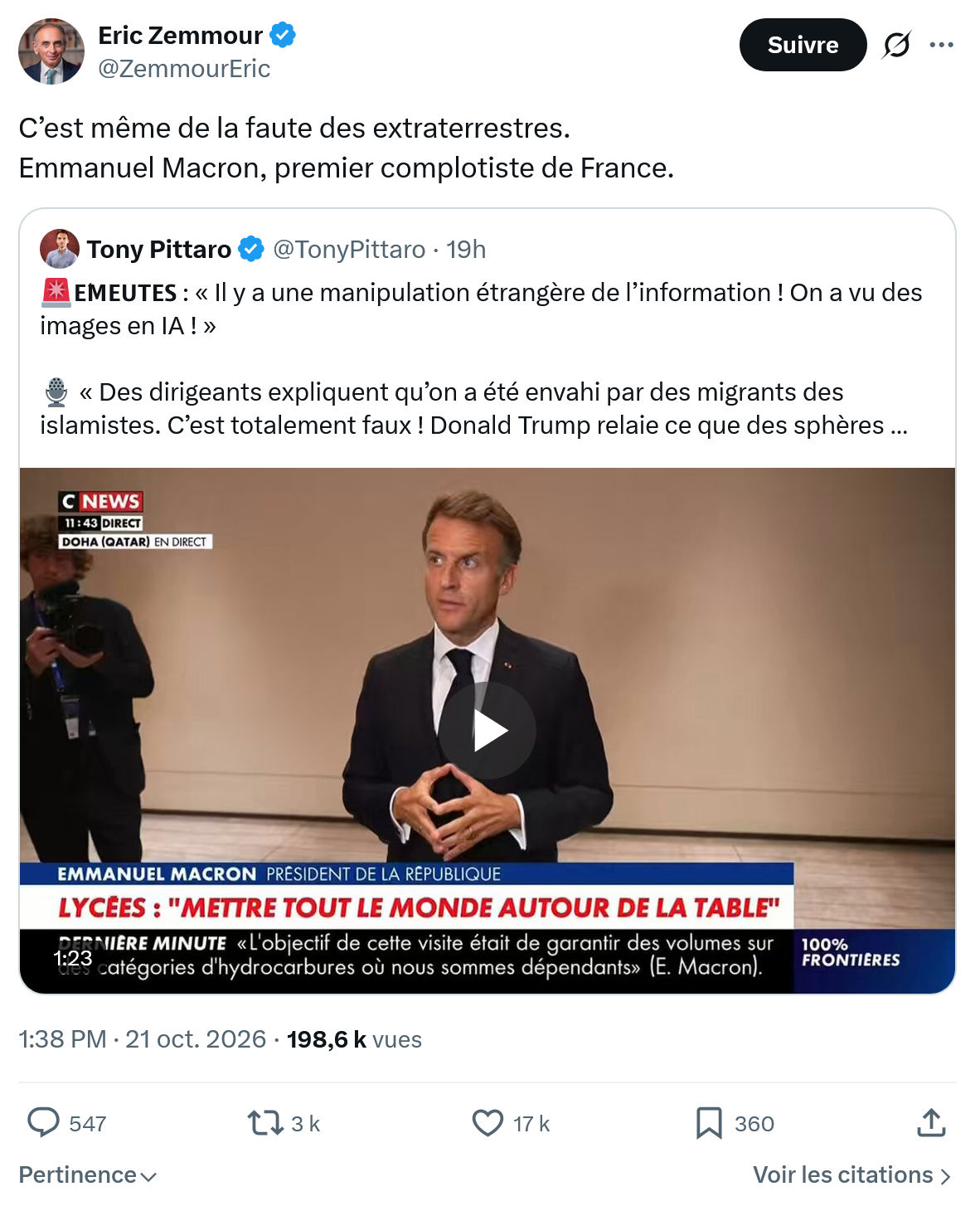 Eric Zemmour: C’est même de la faute...