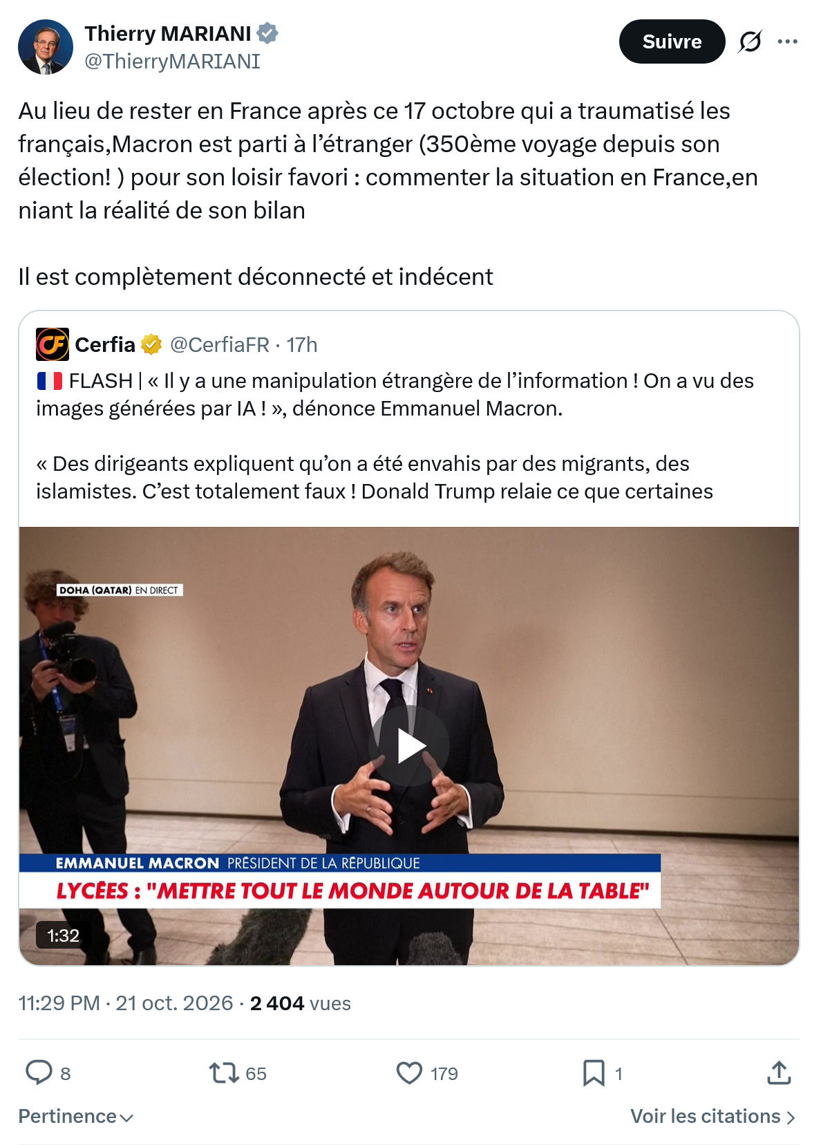 Thierry Mariani: Au lieu de rester en France...