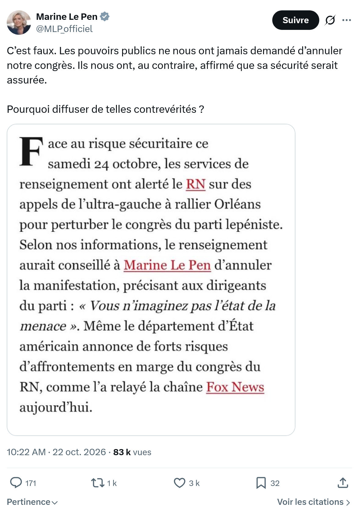 Marine Le Pen: C’est faux. Les pouvoirs publics...