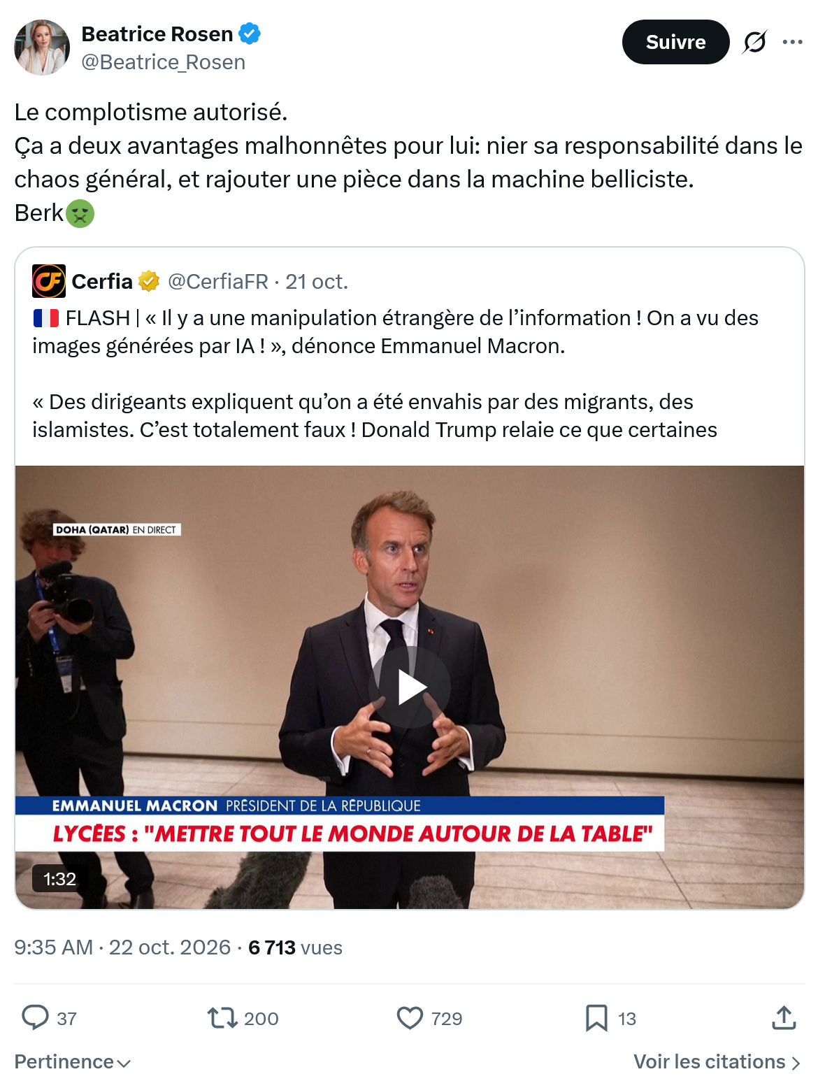 Béatrice Rosen: Le complotisme autorisé...
