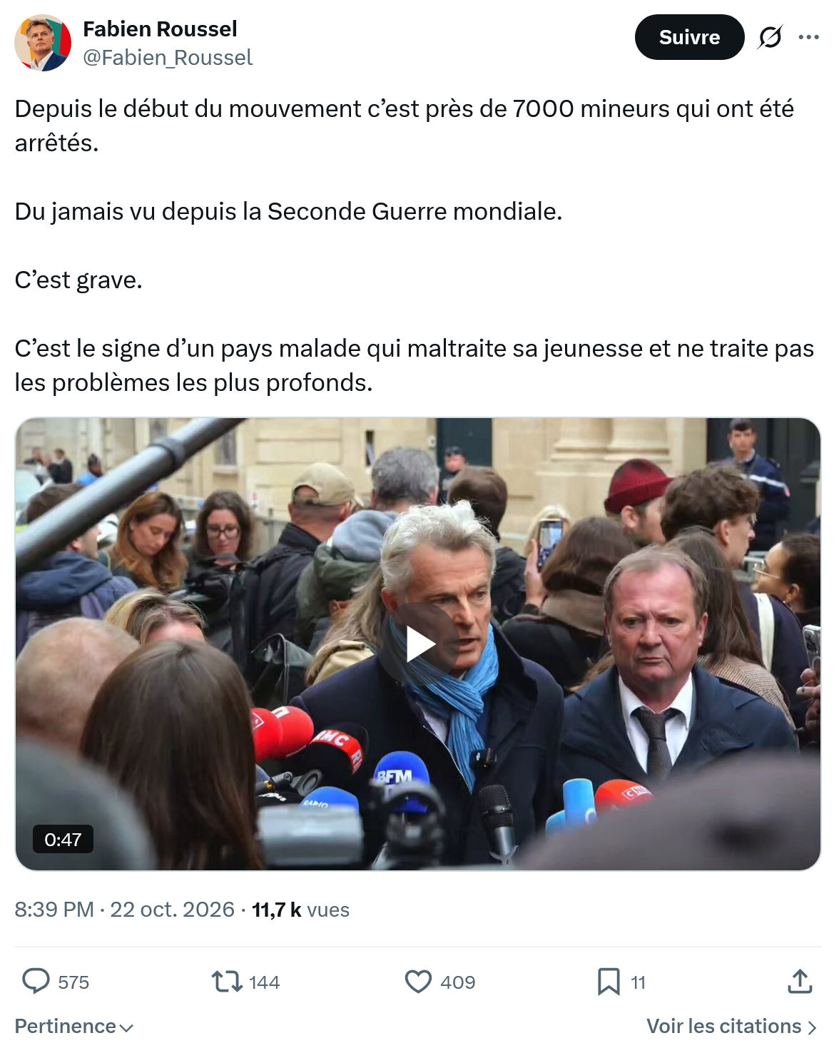 Fabien Roussel: Depuis le début du mouvement...