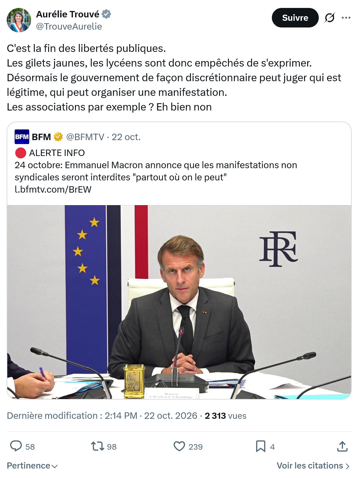Aurélie Trouvé: C'est la fin des libertés publiques...
